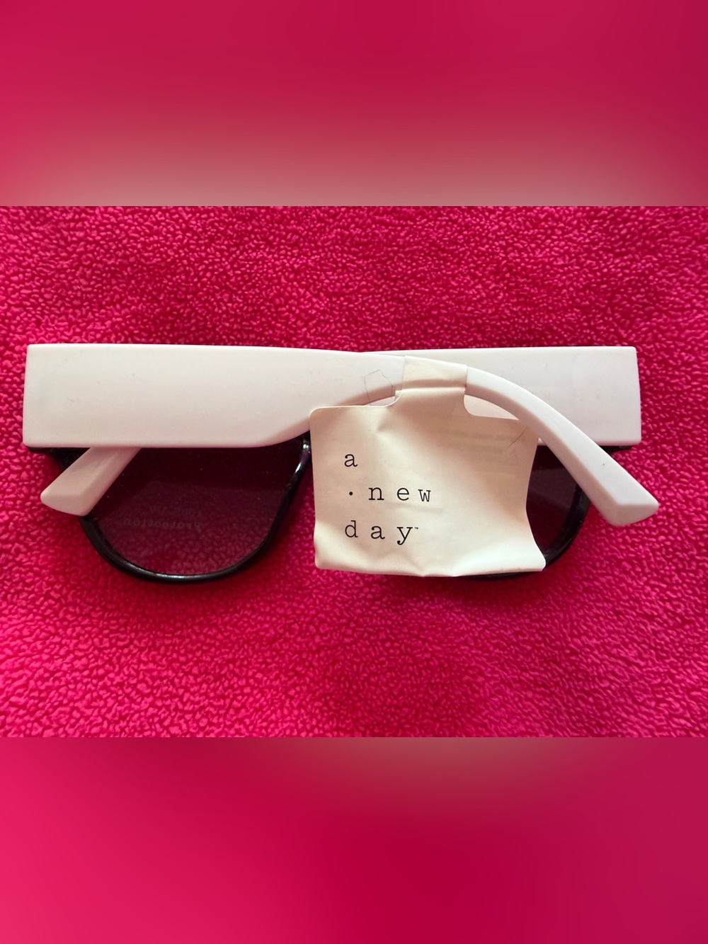 A New Day Women’s Black and White Glossy Sunglasses with Dark Purple Tint Lenses - Picture 3 of 4